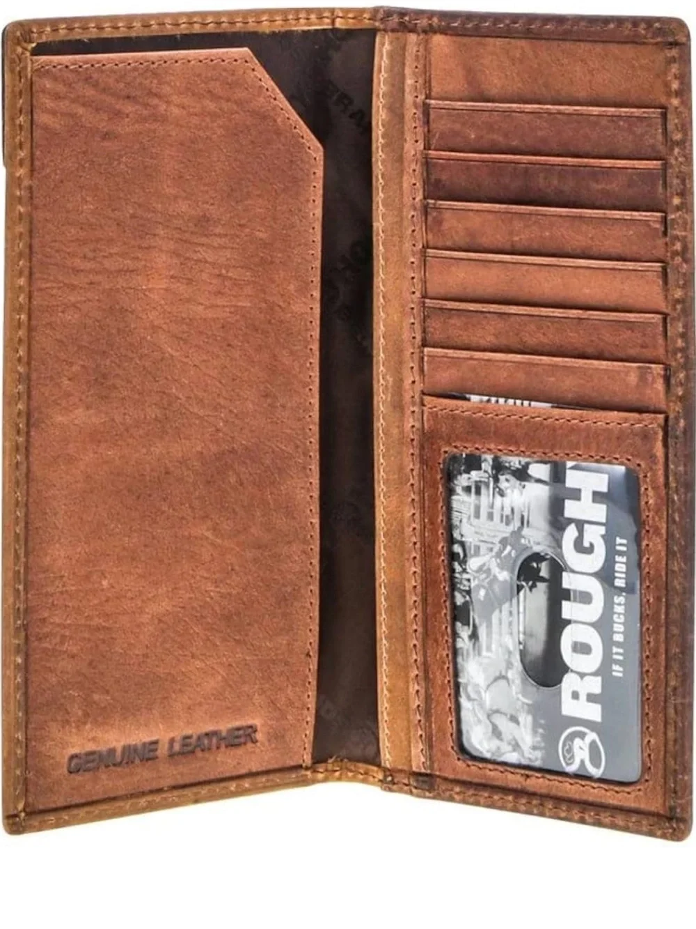 Hooey Brown Leather Checkbook Wallet with Embossed Logo